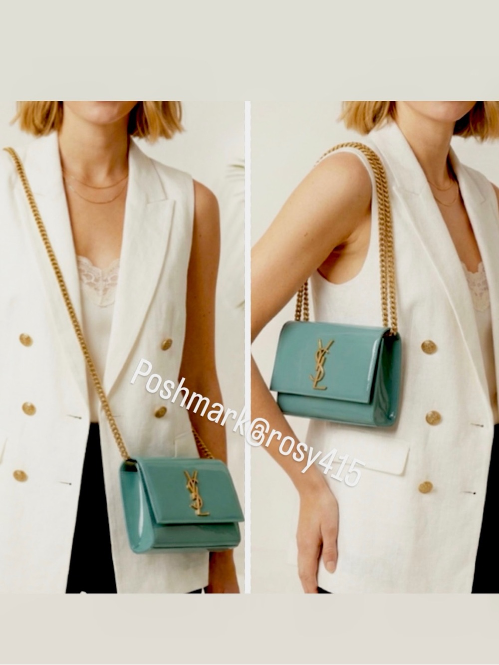 Rare Color💎Saint Laurent Kate Patent Leather Crossbody Bag Vintage Sage YSL Kate